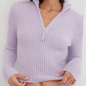 Aerie Mock Neck Late night Sweater Ribbed Cropped Lilac Cozycore